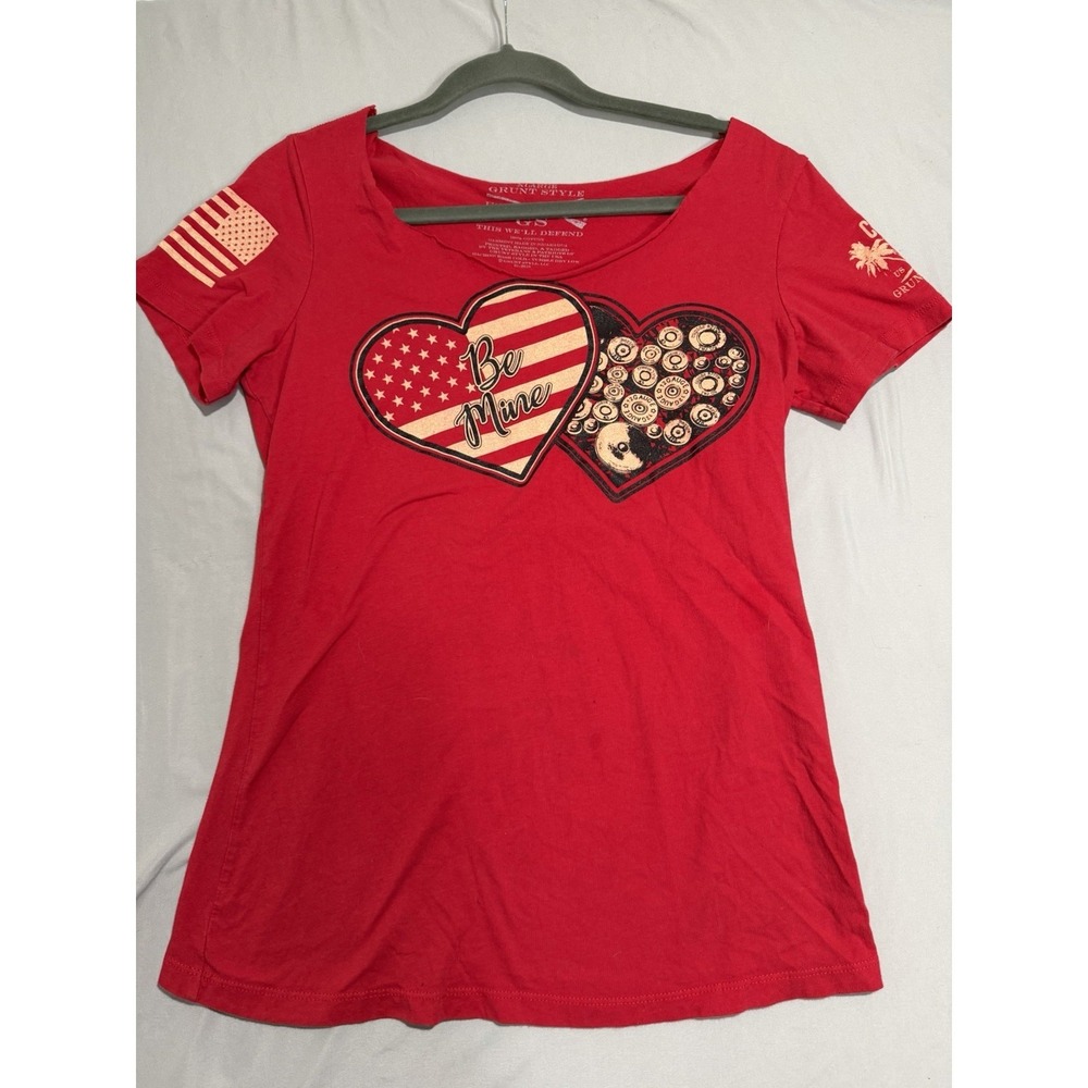 Grunt Style red valentine's heart red t-shirt, cropped neckline, women's xl